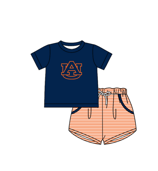 Preorder (moq 5)Baby Boys AU Top Pockets Stripe Short Team Clothes Set