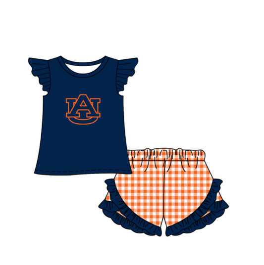 Preorder (moq 5)Baby Girls AU Top Checked Ruffle Short Team Clothes Set