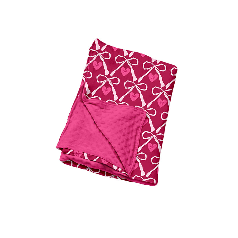 Preorder (moq 5) Baby Girl Clothes Burgundy Bow Heart Allover Print Minky Dot Baby Blanket