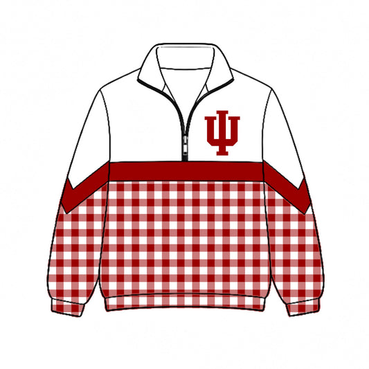 Preorder (moq 5)Baby Boys Red Checked IU Trident Team Zip Pullovers Top