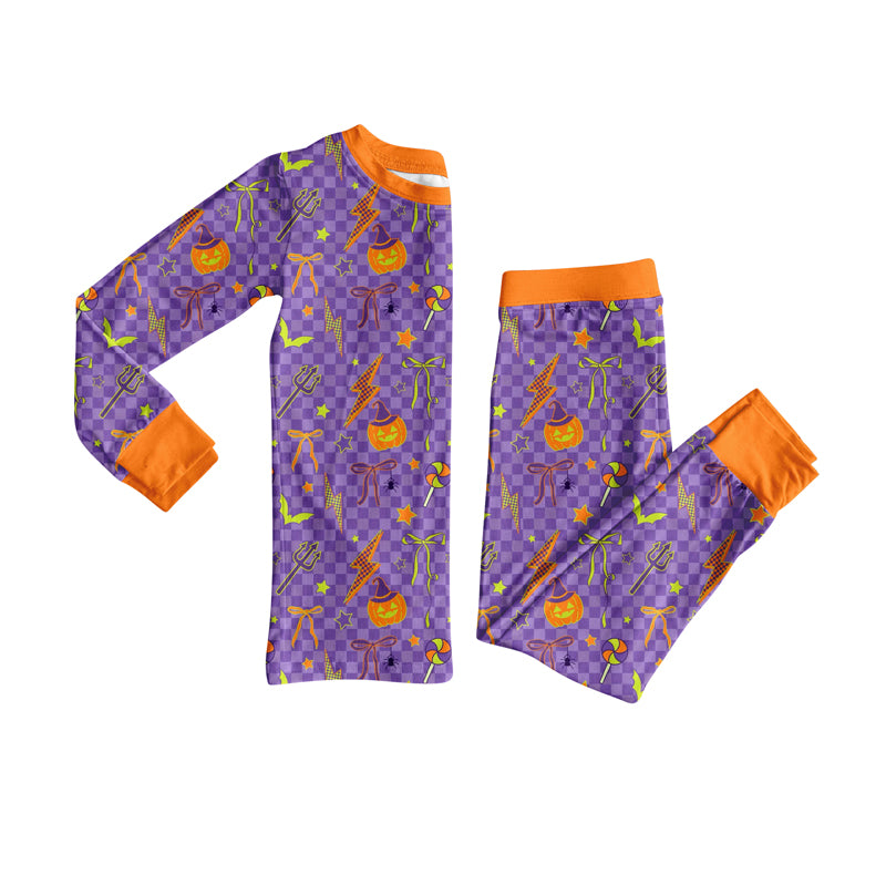 Preorder (moq 5)Baby Boys Long Sleeves Purple Ghost Pumpkins Top Pant Pajamas Clothes Set