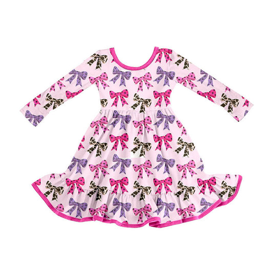 Preorder (moq 5)Baby Girls Leopard Stars Bows Plaid Ruffle Knee Length Dresses