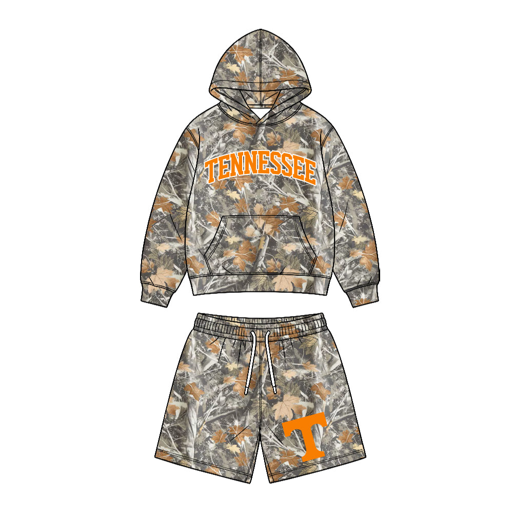 Preorder (moq 5) Baby Boys Leaves Camo Tennessee Pocket Hoodie Short Team Clothes Sets
