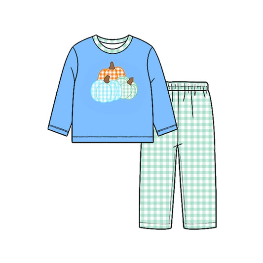 Preorder (moq 5)Baby Boys Pumpkins Top Checked Pant Fall Clothes Sets