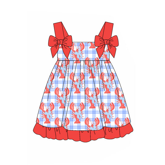 Preorder (moq 5)Baby Girls Crawfish Bows Straps Knee Length Dresses