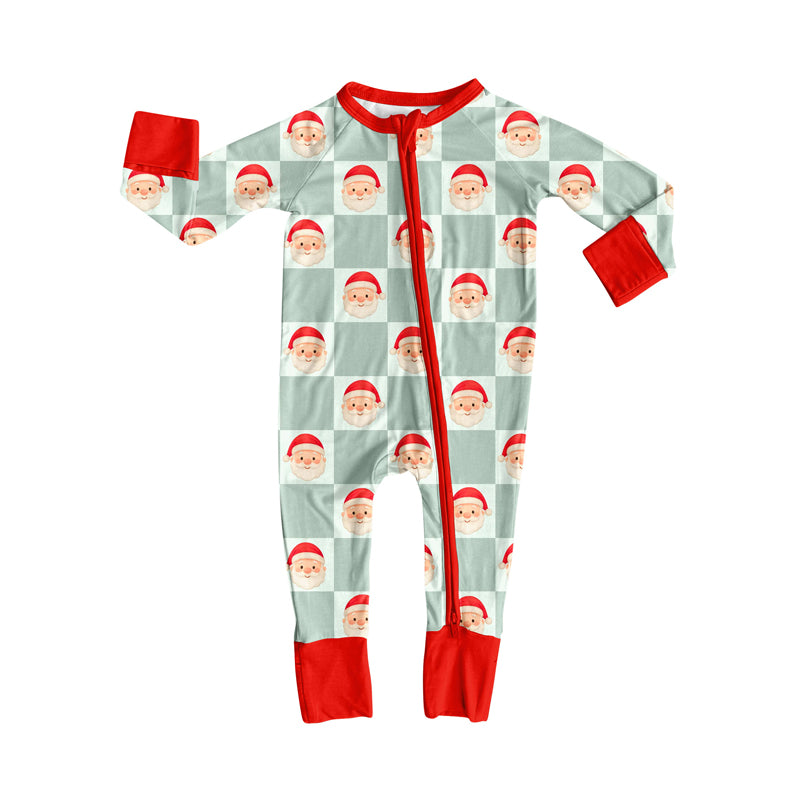 Preorder (moq 20)Baby Boys Bamboo Santa Checked Christmas Zippy Footie Rompers