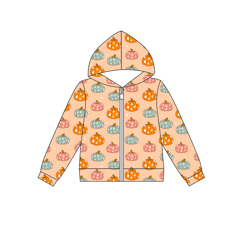 Preorder (moq 5)Baby Girls Colorful Ghost Pumpkins Halloween Zip Hoodie Jackets