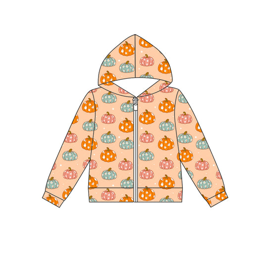 Preorder (moq 5)Baby Girls Colorful Ghost Pumpkins Halloween Zip Hoodie Jackets