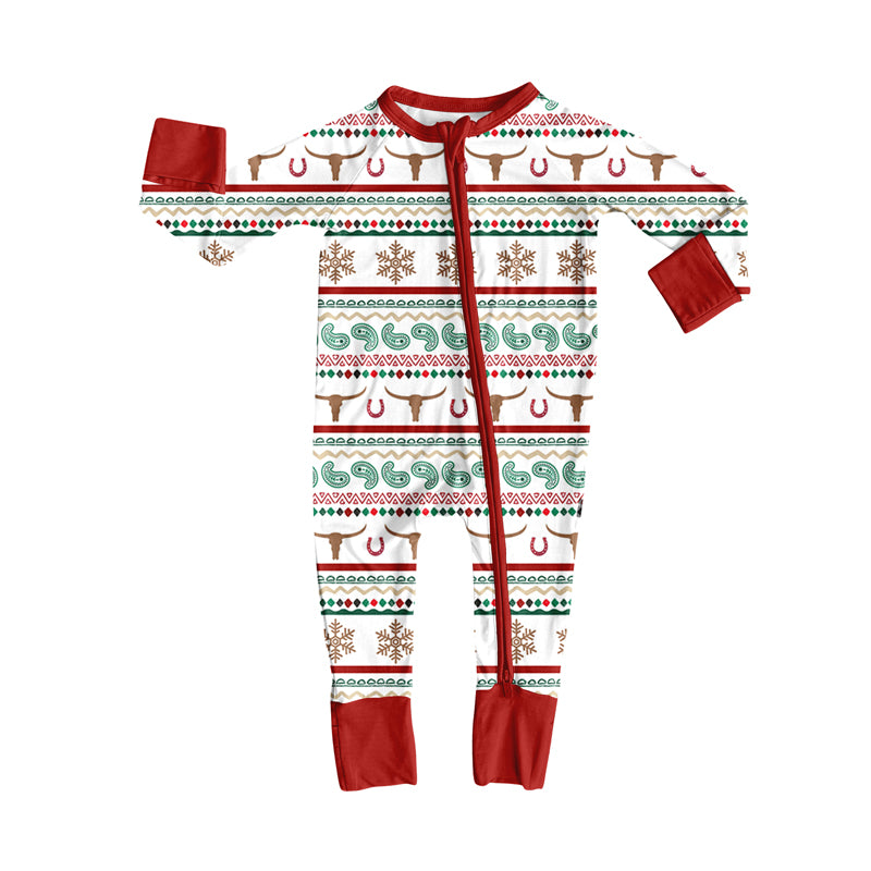 Preorder moq 5 Baby Infant Boys Long Sleeves Bull Skull Aztec Stripes Zipper Romper