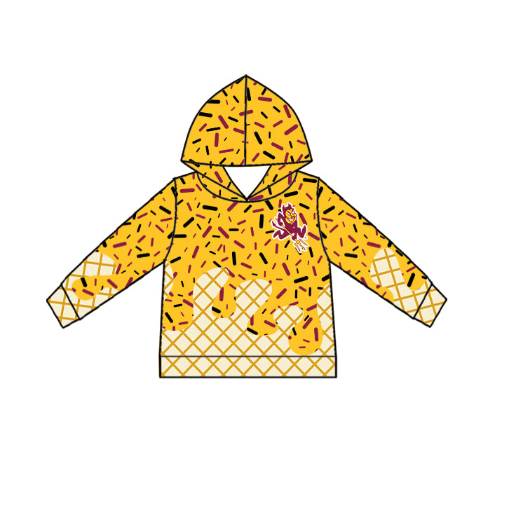 Preorder (moq 5)Baby Boys Yellow Long Sleeves Trident Drip Team Hoodies Top