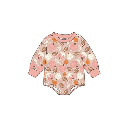 Preorder (moq 5)Baby Girls Long Sleeve Footballs Pumpkins Team Rompers