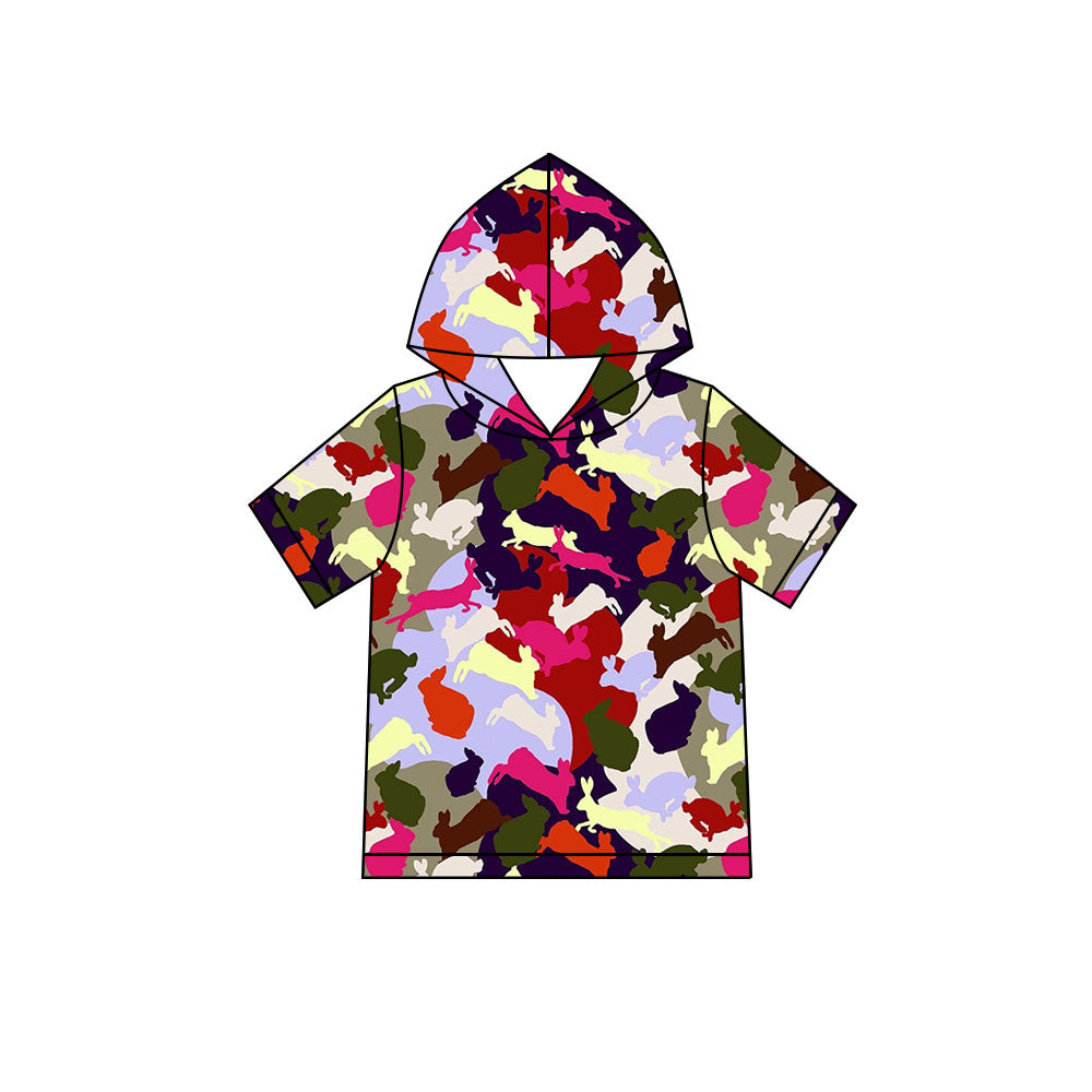 Preorder (moq 5) Baby Boy Clothes Easter Multi Color Camo Bunny Silhouette Mixed Print Short Sleeve Hooded Tee