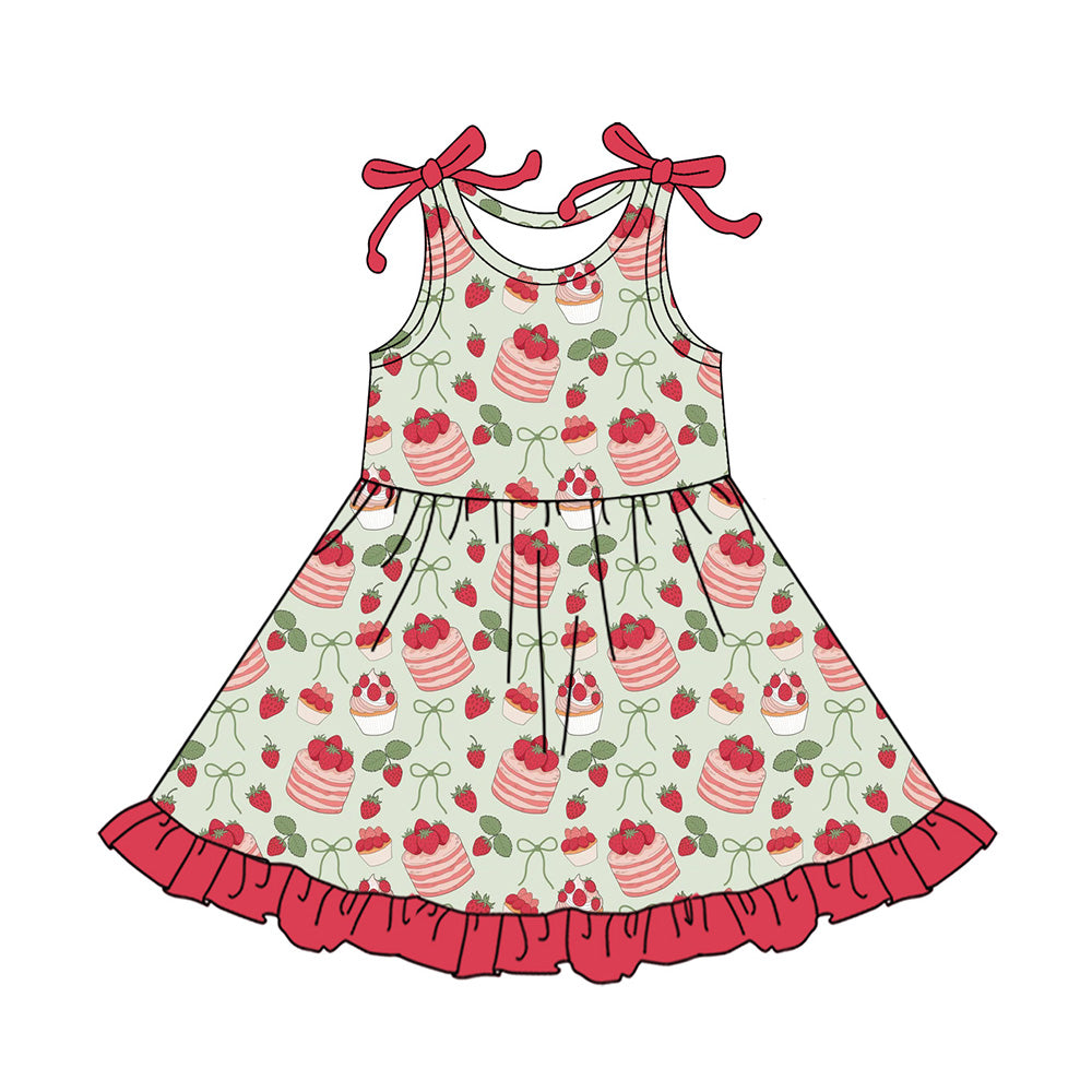 Preorder (moq 5)Baby Girls Sleeveless Strawberry Cakes Knee Length Dresses