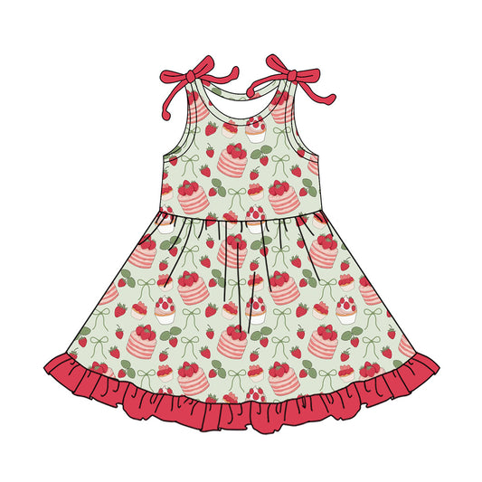 Preorder (moq 5)Baby Girls Sleeveless Strawberry Cakes Knee Length Dresses