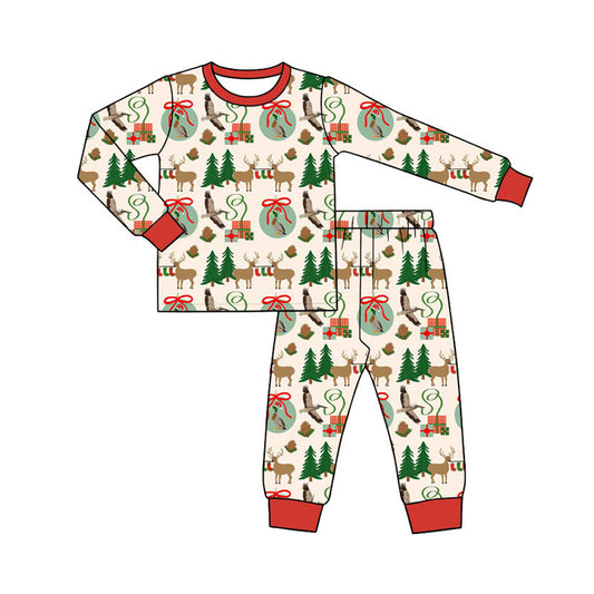 Preorder (moq 5)Baby Girls Bows Gifts Trees Top Pant Christmas Pajamas Set
