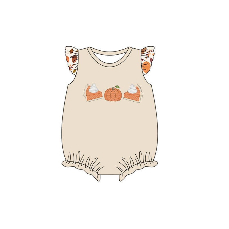 Preorder (moq 5)Baby Girls Flutter Sleeves lvory Cakes Pumpkins Ruffle Rompers