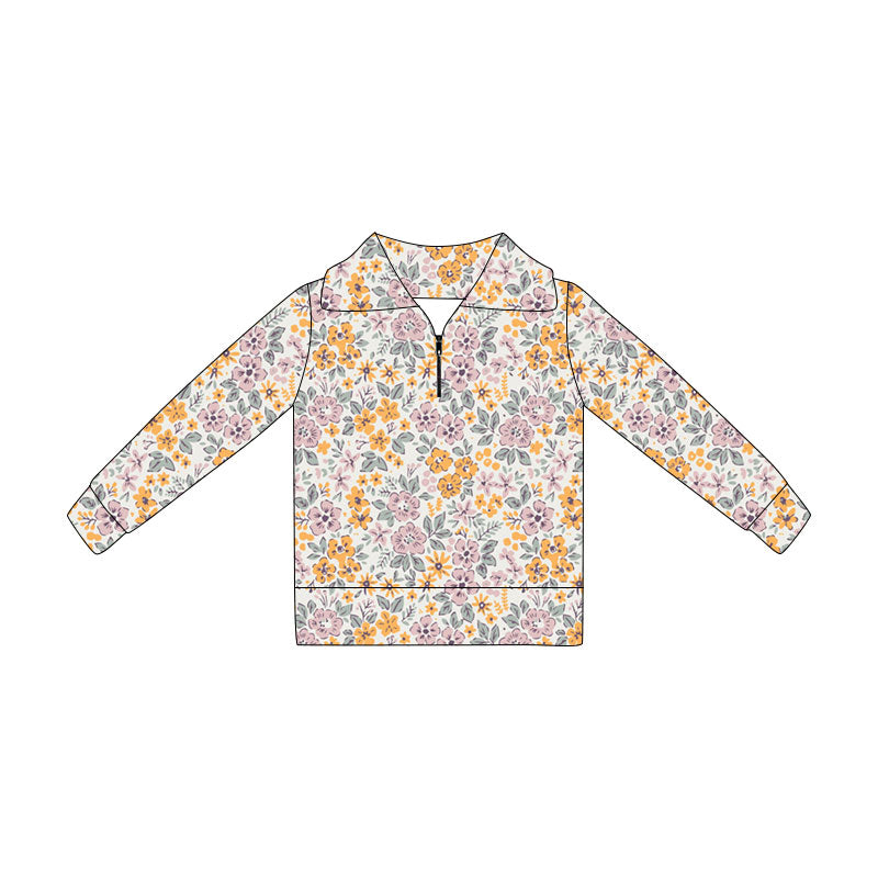Baby Girls Long Sleeve Colorful Flowers Zipper Pullovers Top Preorder