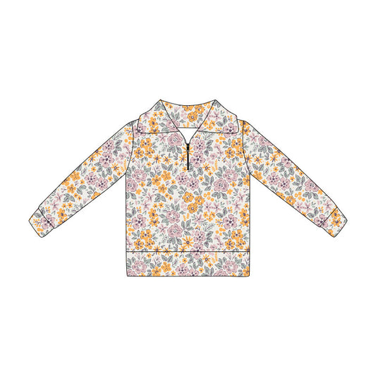 Baby Girls Long Sleeve Colorful Flowers Zipper Pullovers Top Preorder