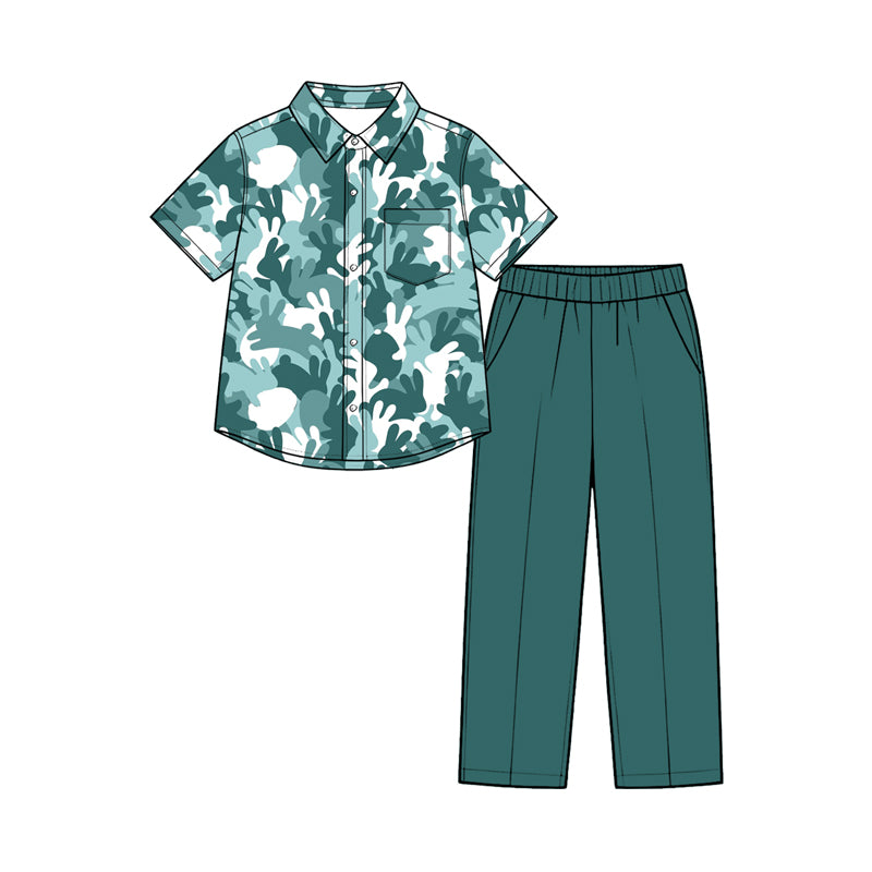 Preorder(moq5) Toddler Boys Easter Outfits Bunny Animal Print Silk Milk Casual Sweatshirt Joggers 2-Piece Clothing Set