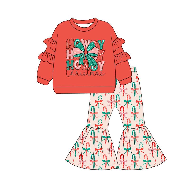 Preorder(moq 5) Baby Girls Western Howdy Bow Christmas Top Bell Pants Sets