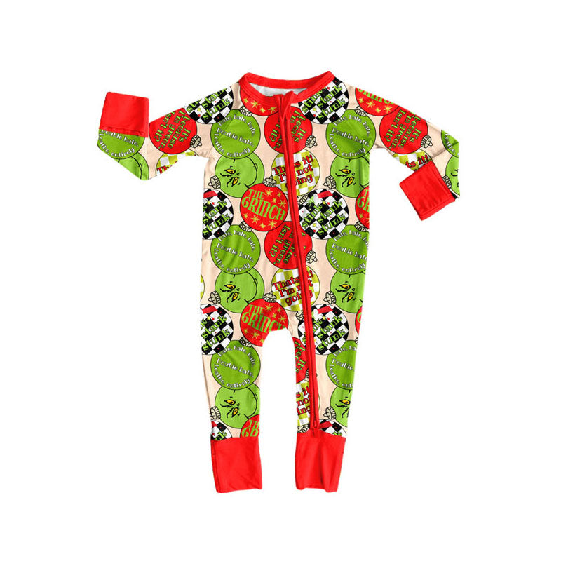 Preorder (moq 5)Baby Boys Green Red Lights Christmas Zipper Footie Rompers