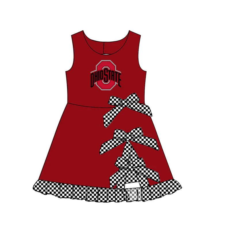 Preorder (custom moq 5)Baby Girls Sleeveless Ohio State Short Bows Ruffle Team Knee Length Dress