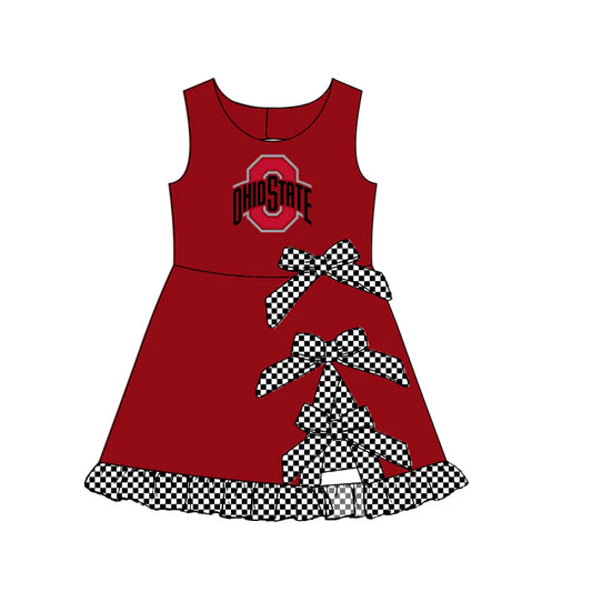 Preorder (custom moq 5)Baby Girls Sleeveless Ohio State Short Bows Ruffle Team Knee Length Dress