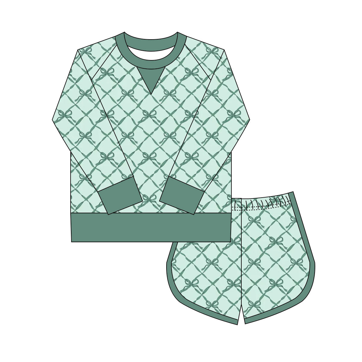 Preorder(moq 8)Baby Girls Green Bows Checked Long Sleeve Top Shorts St Patrick Clothes Set
