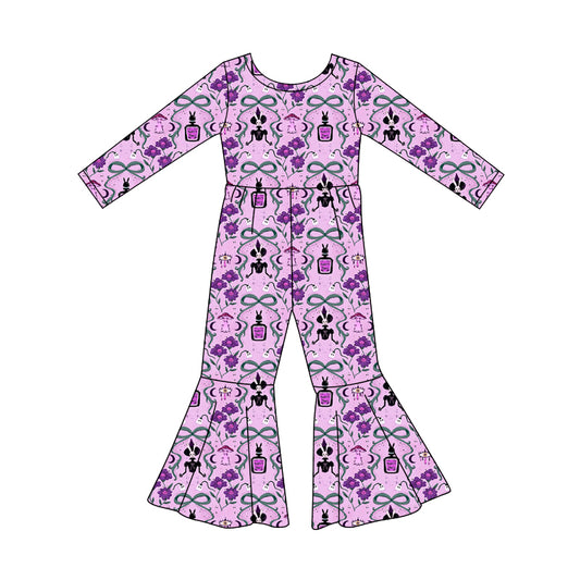 Preorder (moq 5)Baby Girls Ghost Bows Flowers Bell Bottom Halloween Jumpsuits