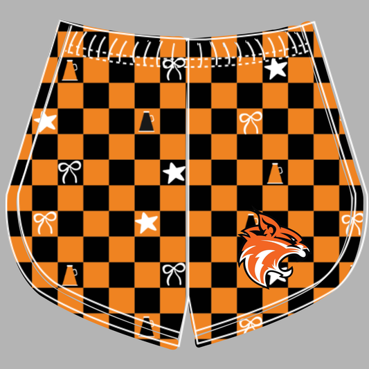 Preorder (moq 5)Baby Girls Orange Black Checked Wildcats Cheer Team Shorts Bottoms