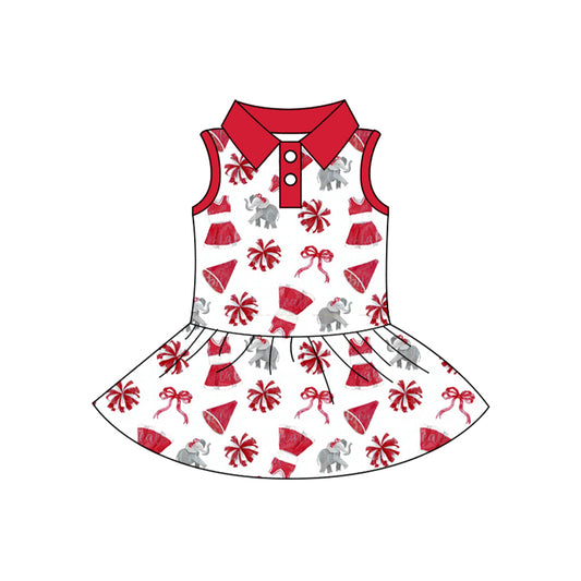 Preorder (moq 5)Baby Girls Sleeveless Bows Elephants Button Team Cheer Knee Length Dresses