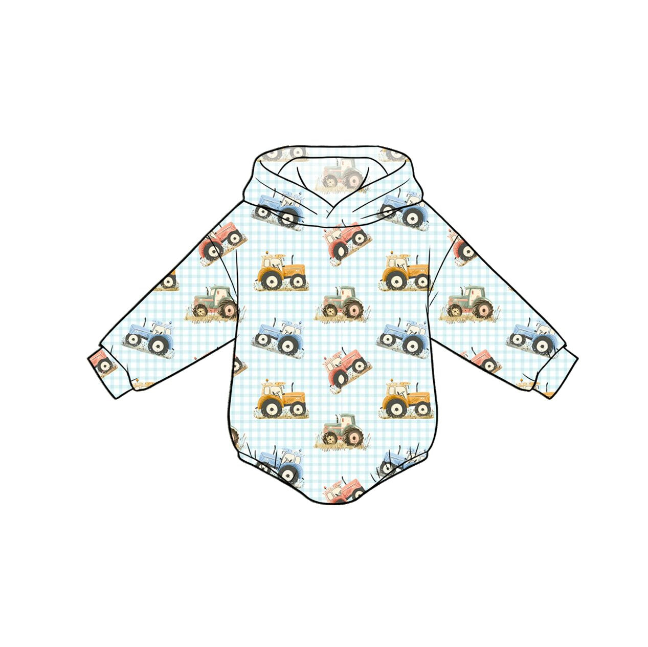 Preorder (moq 5)Baby Boys Long Sleeve Trucks Farm Hoodie Rompers