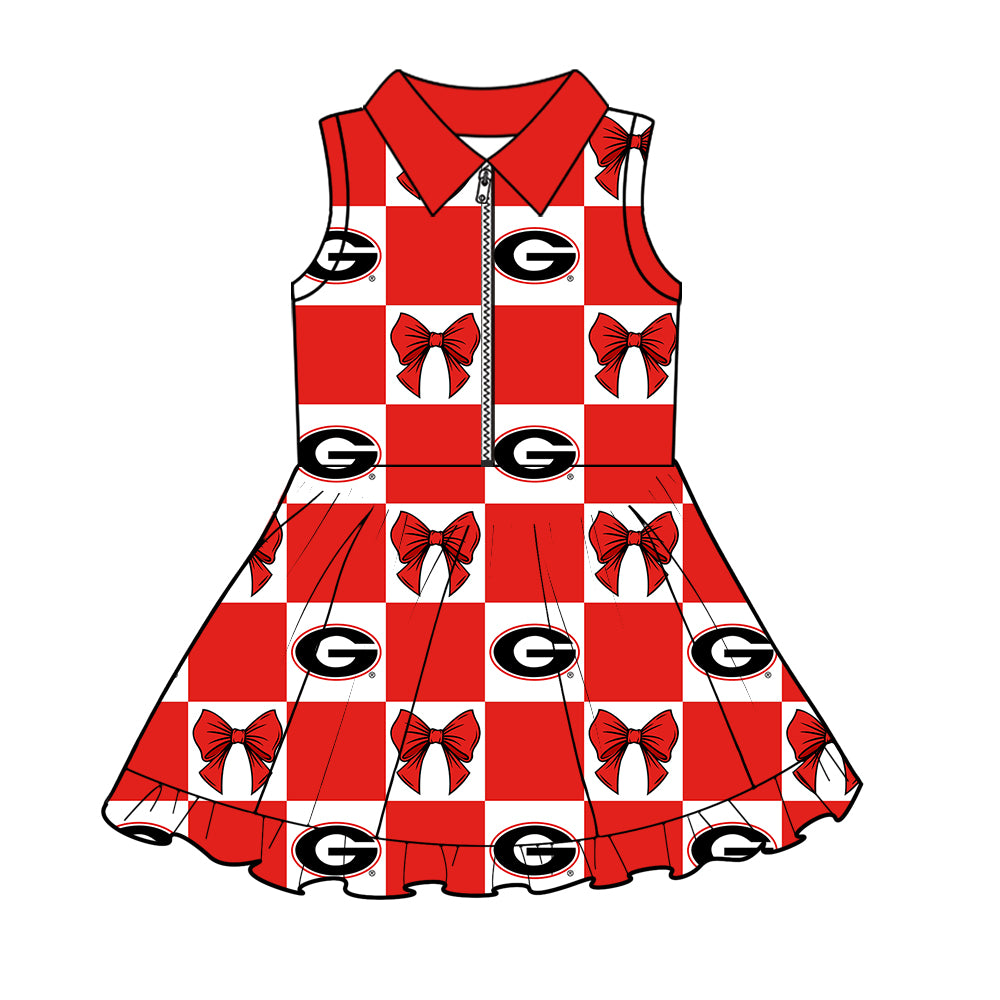Preorder (moq 5)Baby Girls G Bows Checked Zipper Shorts Team Knee Length Dresses