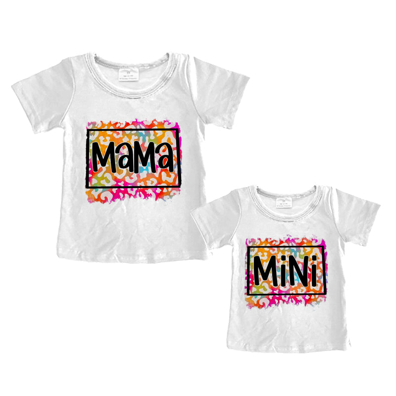 Preorder (moq 5 each) Mommy and Me Women Baby Girls Colorful Leopard Mini Mama Short Sleeve Tee Shirts