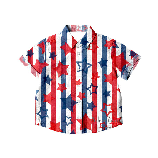 Baby Boys Stripes Stars Buttons Short Sleeve Tee Shirts Tops preorder(moq 5)