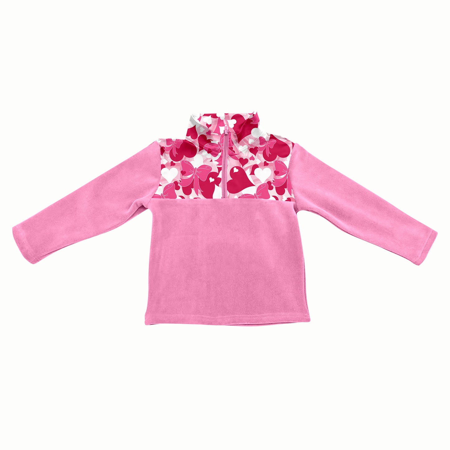 Preorder(moq 5) Baby Girls Pink Hearts Bows Half Zipper Valentines Pullovers Sweater Tops