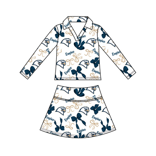 Preorder (moq 5)Baby Girls Bows Eagles Top Skirt Short Team Clothes Set