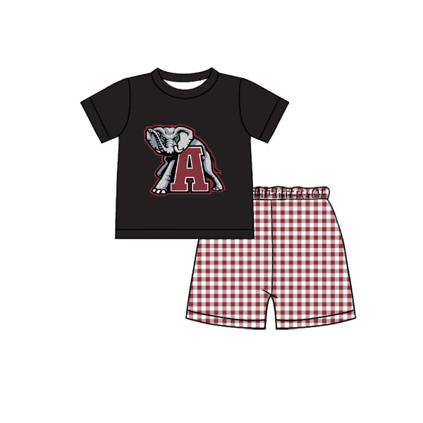 Preorder moq 5 Baby Boys Short Sleeve A Elephants Top Checked Shorts Team Clothes Set