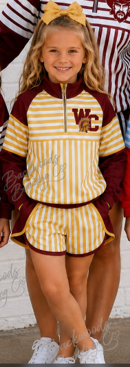 Preorder (moq 5)Baby Girls Yellow Stripe Zip Pullovers Short Team Clothes Sets