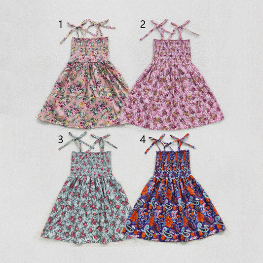 Sibling Baby Girls Strap Colorful Floral Print Knee Length Dresses