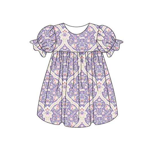 Preorder (moq 5)Baby Girls Flower Checked Knee Length Dresses