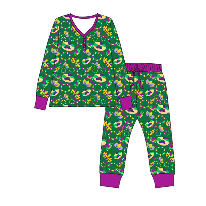 Preorder(moq 5) Adult Women Mardigras Donuts Anchors Top Pants Pajamas Sets