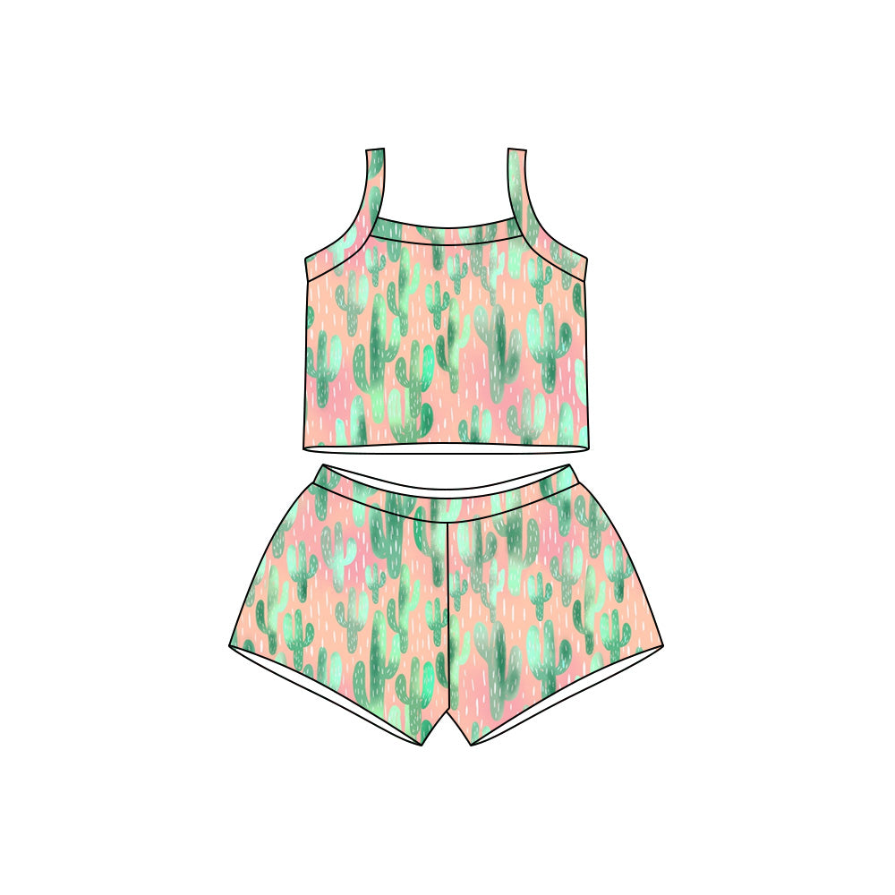 Preorder moq 5 Baby Girls Strap Western Cactus Top Short Clothes Sets