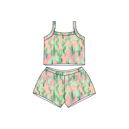 Preorder moq 5 Baby Girls Strap Western Cactus Top Short Clothes Sets