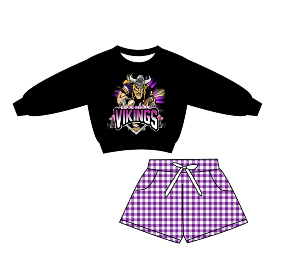 Preorder(moq 5) Baby Boys Vikings Purple Checked Pockets Shorts Team Clothes Sets
