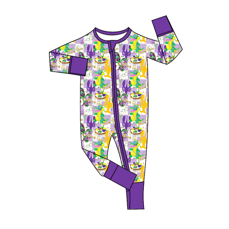 Preorder (moq 5)Baby Boys Anchors Crayfishes Checked Mardigras Two Way Zip Convertible Rompers