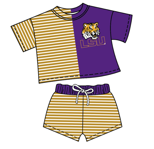 Preorder moq 5 Baby Girls Short Sleeve Stripe Shirt Top Short Team Clothes Set