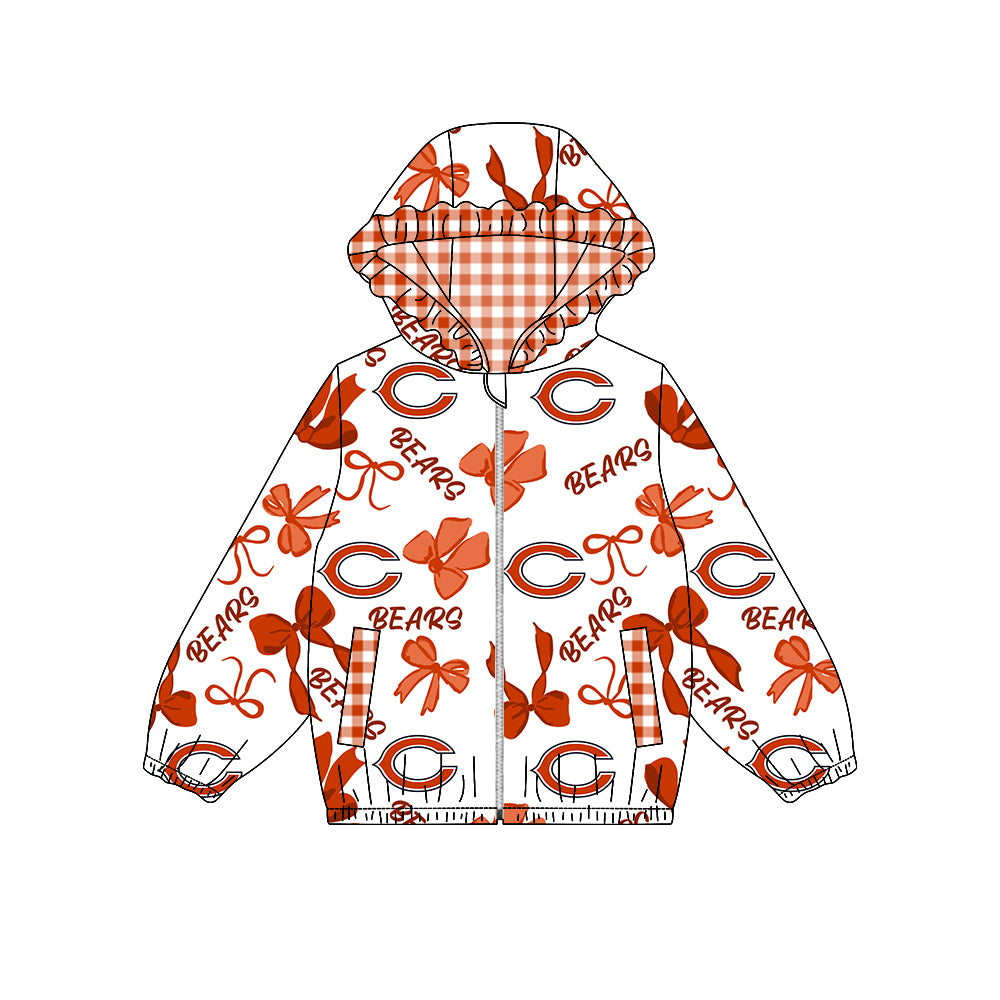 Preorder (moq 8)Baby Girls Bows Bears Pockets Zipper Team Hoodie Jackets Top