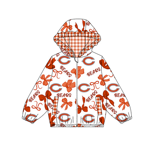Preorder (moq 5)Baby Girls Bows Bears Pockets Zipper Team Hoodie Jackets Top