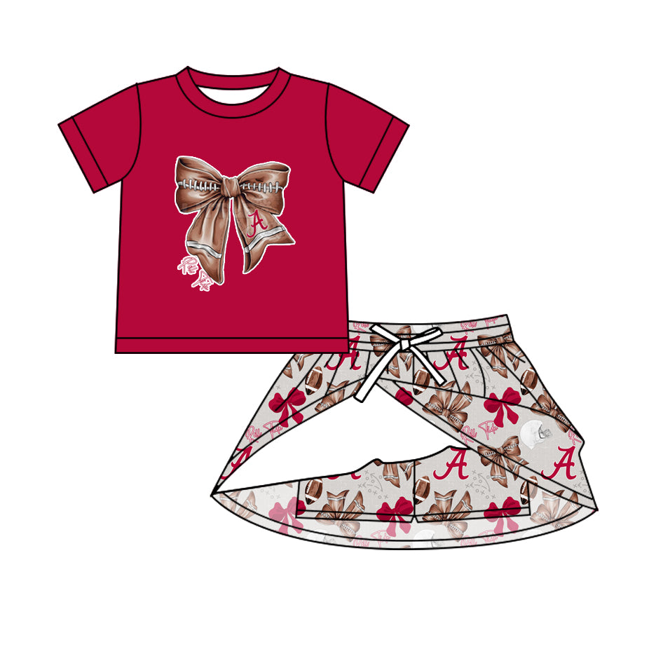 Preorder (moq 5)Baby Girls Red Football Bows Top A Skirt Shorts Team Clothes Sets